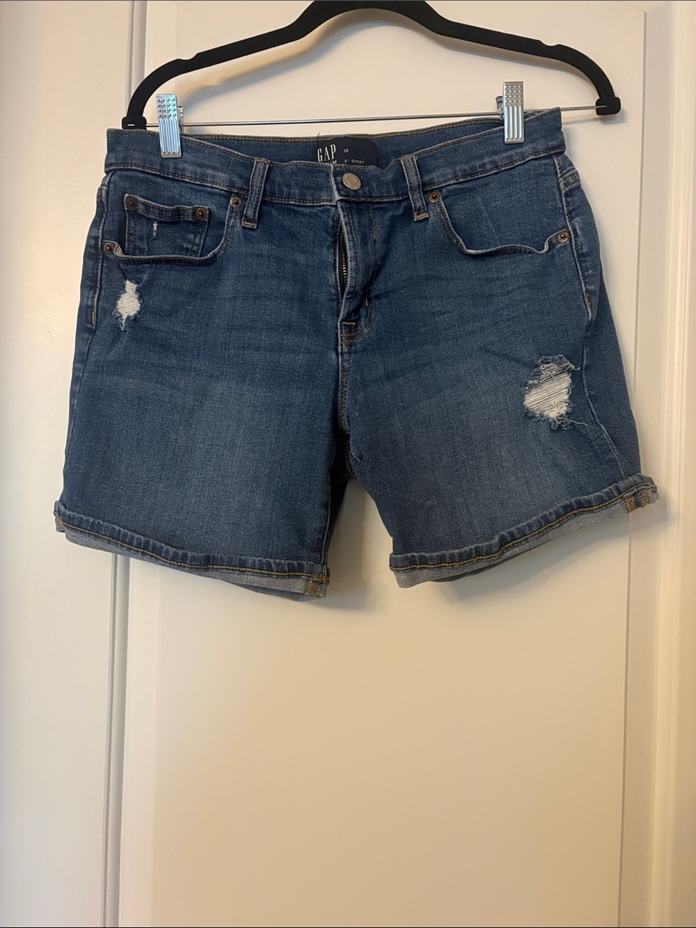 GAP Blue Distressed Roll-Cuff Denim Shorts